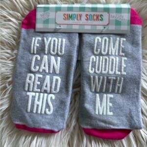 Simply Southern Come Cuddle with Me Gripper Socks NEW Gift Pink Gray Non Slip